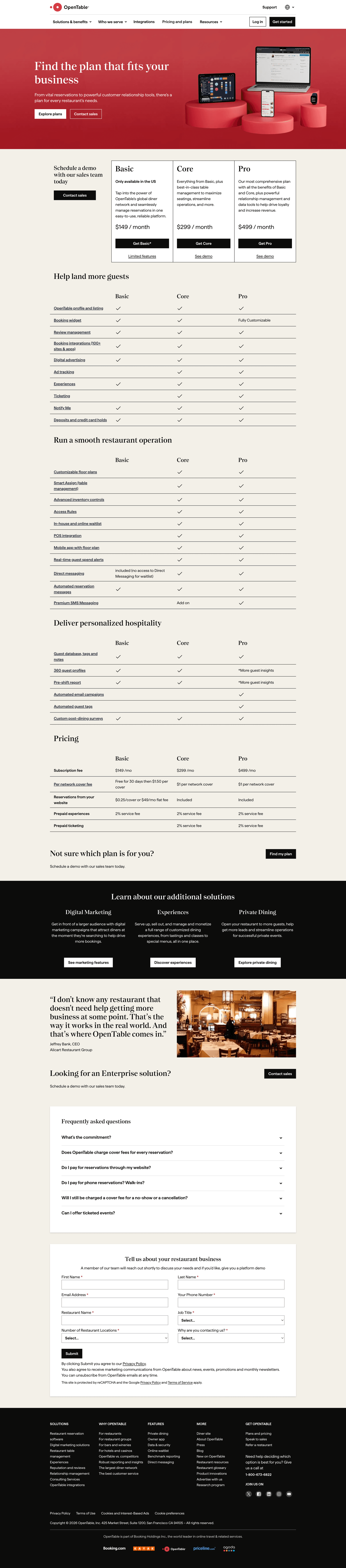 OpenTable United States pricing, captured 4 August 2026.